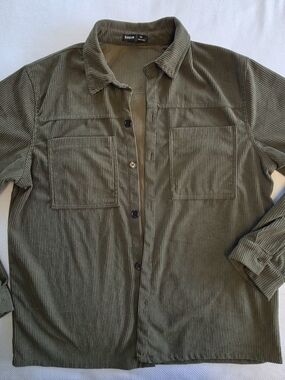 SHEIN Olive Corduroy Button-Down Shirt Jacket